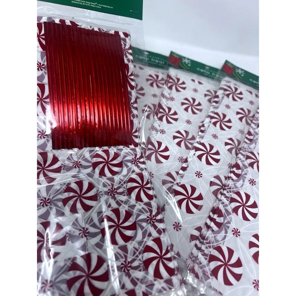 6 Packages Of Christmas Red Candy Cane Gift Bags Cellophane Treat Bags 120 Bags